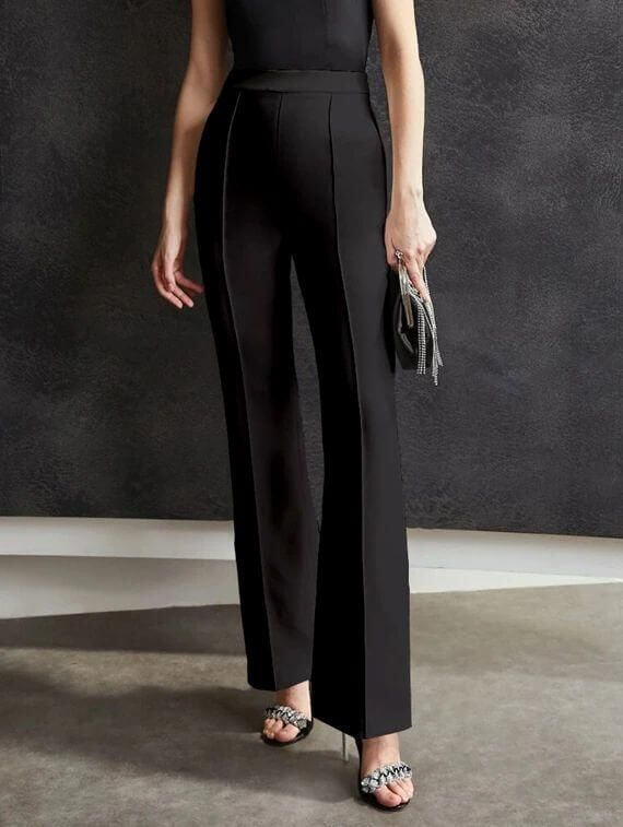 Elegant Black Lycra Pants Solid Trousers For Women