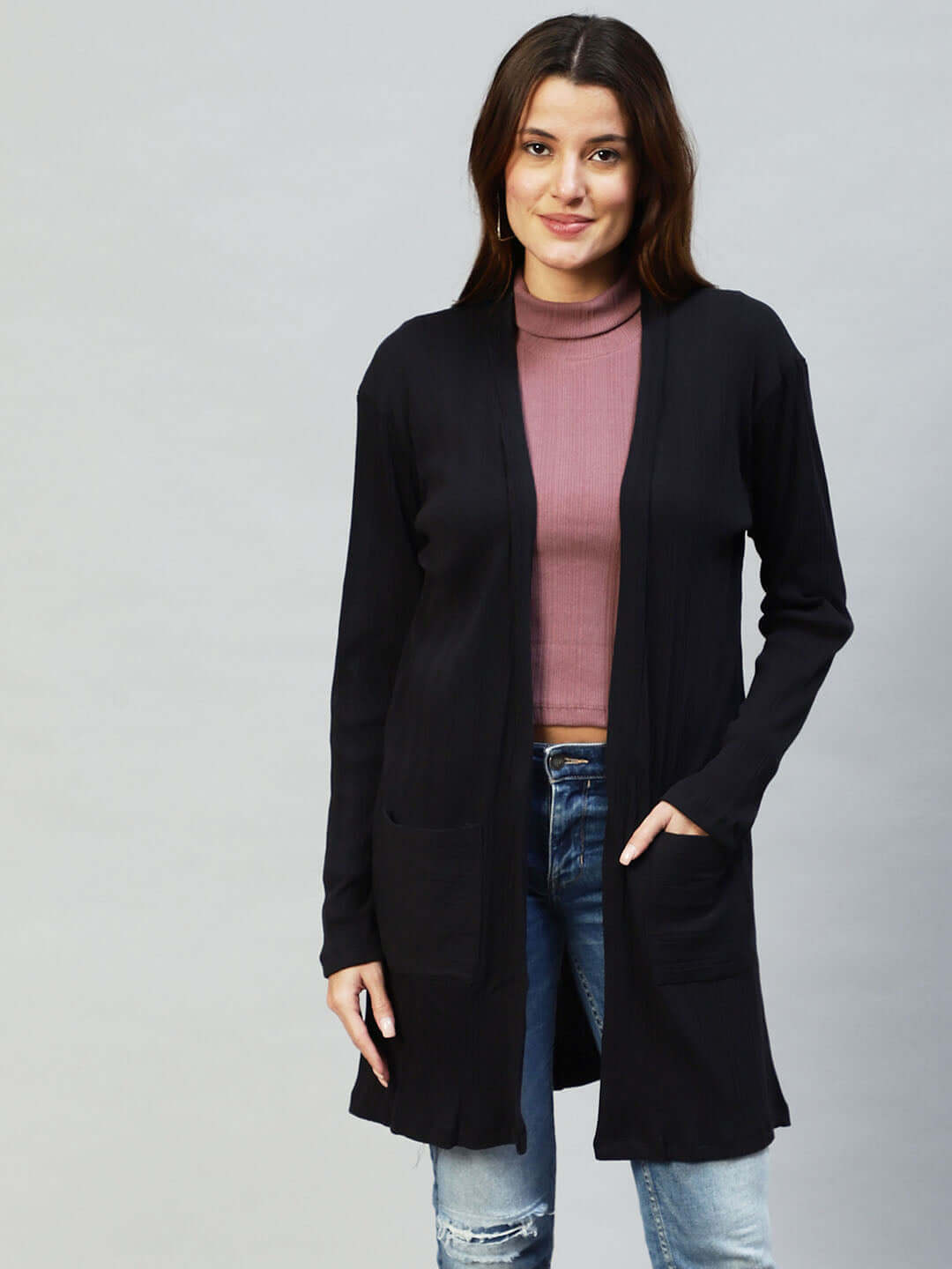 Rigo Women's Stylish Solid Cotton Long Shrug