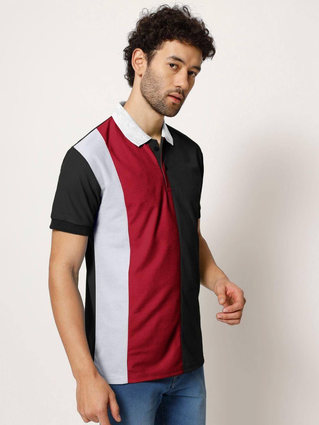 Cotton Color Block Half Sleeves Mens Polo T-Shirt