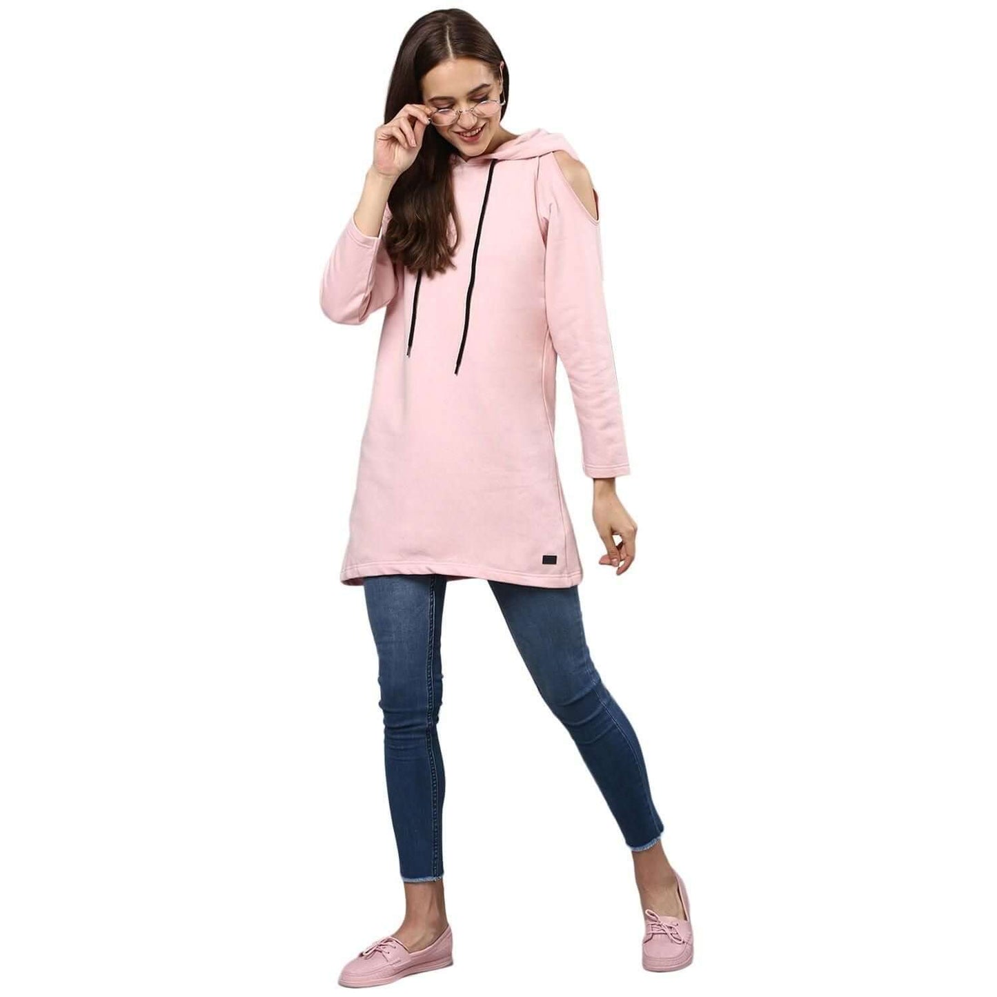 Campus Sutra Women's Solid Open Stylish A-Line Winter Sweatshirts
