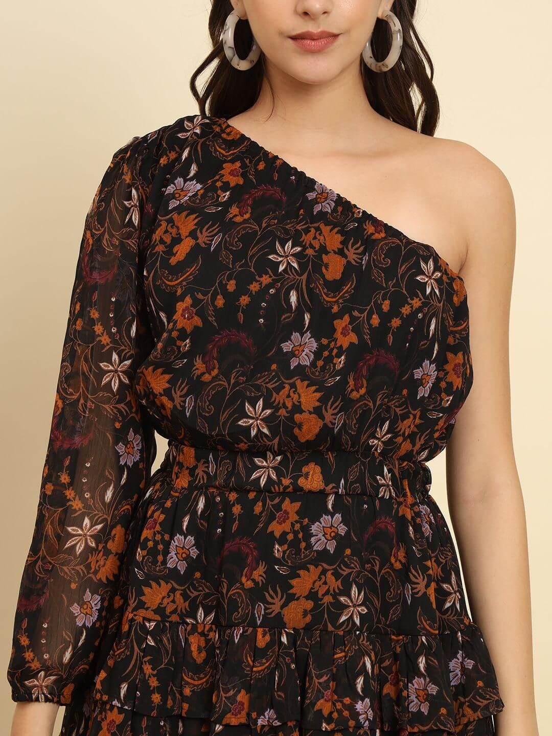 TRENDARREST One Shoulder Printed Dress