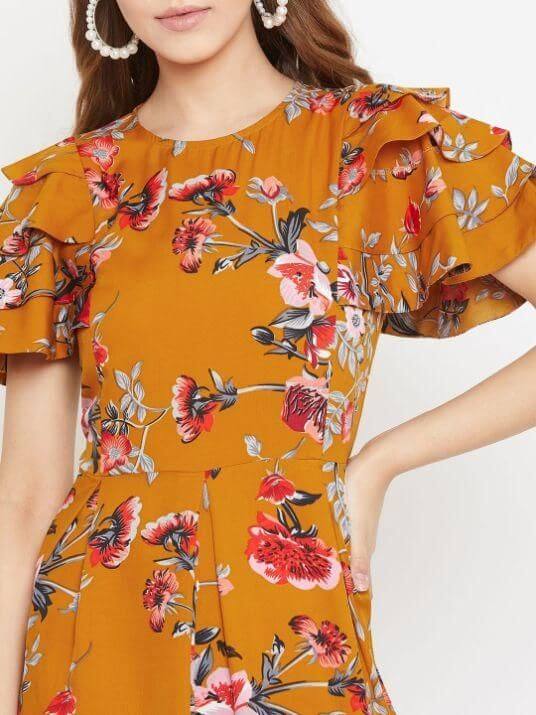 UPTOWNIE Women's Crepe Floral Flared Sleeves Jumpsuit
