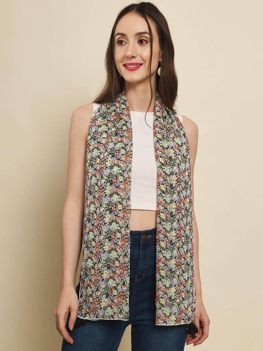 TRENDARREST Women's Multi Floral Printed Scarf/Stole