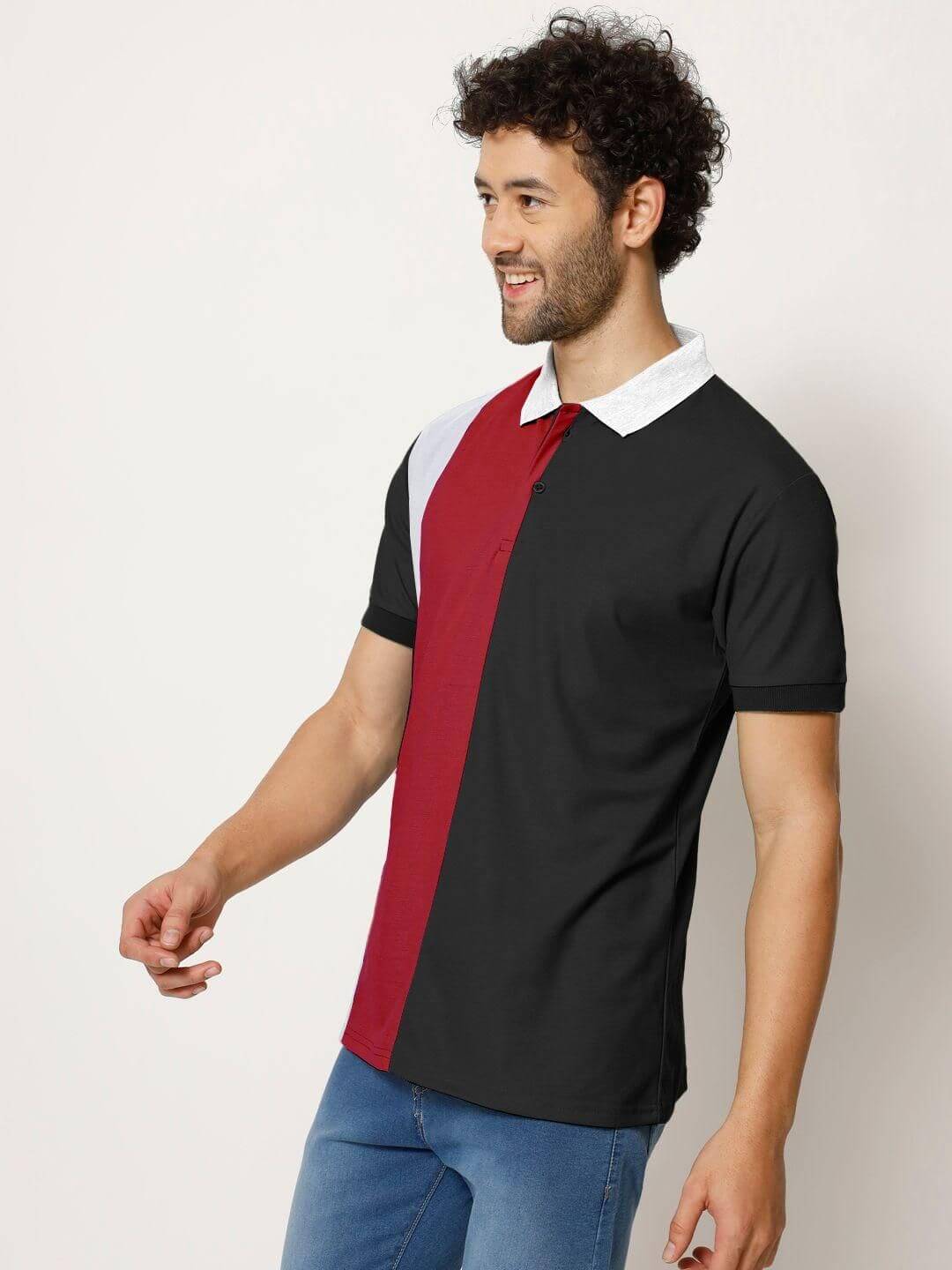 Cotton Color Block Half Sleeves Mens Polo T-Shirt