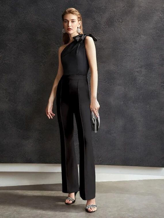 Elegant Black Lycra Pants Solid Trousers For Women
