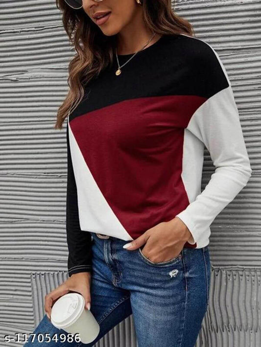 Popster Multi Printed Cotton Round Neck Regular Fit Long Sleeve Womens T-Shirt