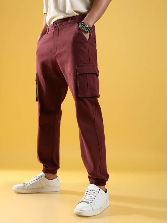Campus Sutra Men's Poly Cotton Cuffed Hem Cargo Pant